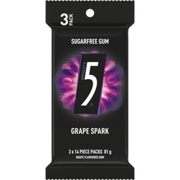 5 Gum Grape Spark Sugarfree Chewing Gum 3 Pack 81g image