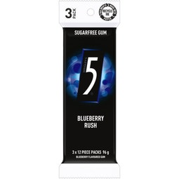 5 Gum BLUEBERRY RUSH Sugarfree Chewing Gum 3 x 12 Pieces 96 g image