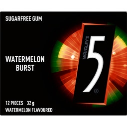 5 Gum WATERMELON BURST Sugarfree Chewing Gum 12 Pieces 32 g image