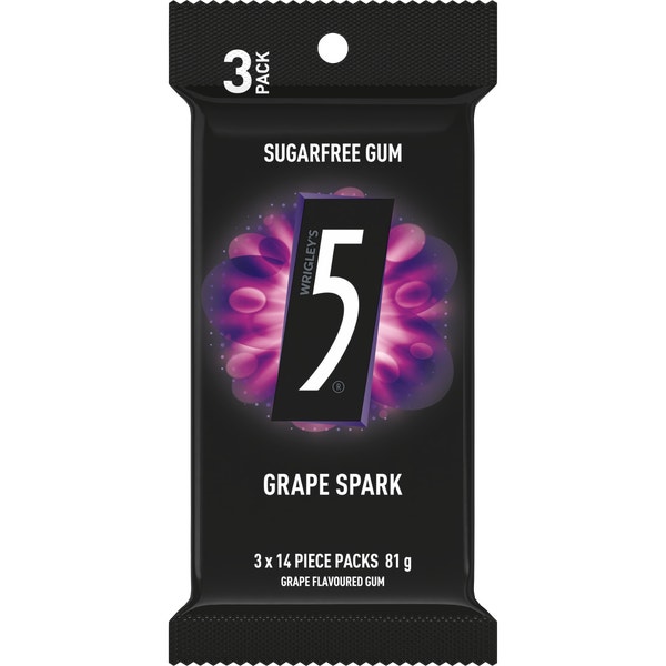 5 Gum GRAPE SPARK Sugarfree Chewing Gum 3 Pack 81 g
